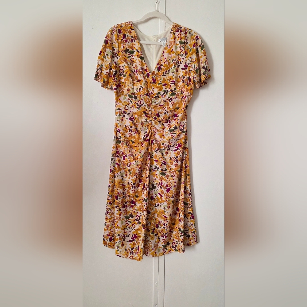 London Times Orange Brown Flutter Sleeve Midi Dress